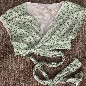 Green floral wrap top- these three boutique- NWT